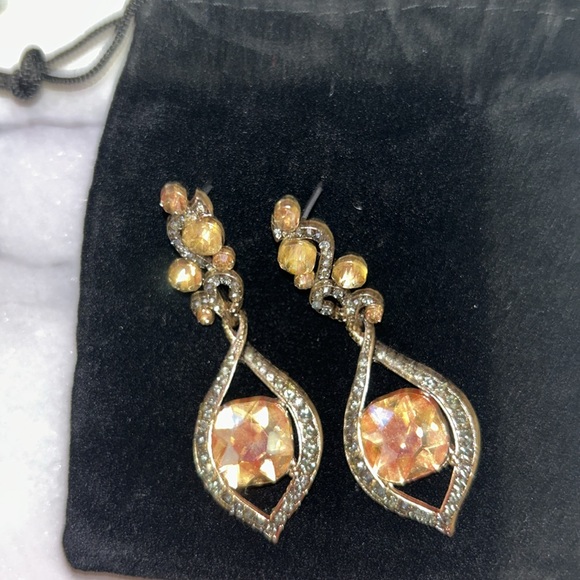 Champagne Gold & Olivine Swarovski Crystal Earrings-Boutique-NWT - Picture 2 of 8
